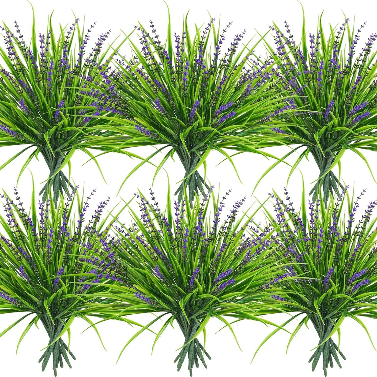36-Pack Artificial Outdoor Flowers – UV-Resistant Faux Monkey Grass and Greenery for Porch, Garden, Window Boxes, Home, Office, and Desk Decor (Purple)